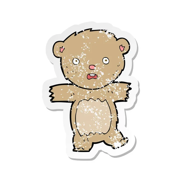 Pegatina retro angustiado de un oso de peluche impactado de dibujos animados — Archivo Imágenes Vectoriales