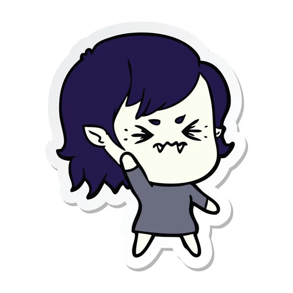 Sticker van een geïrriteerd cartoon vampier meisje — Stockvector