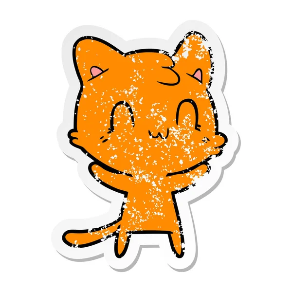 Distressed sticker of a cartoon happy cat — Stock Vector