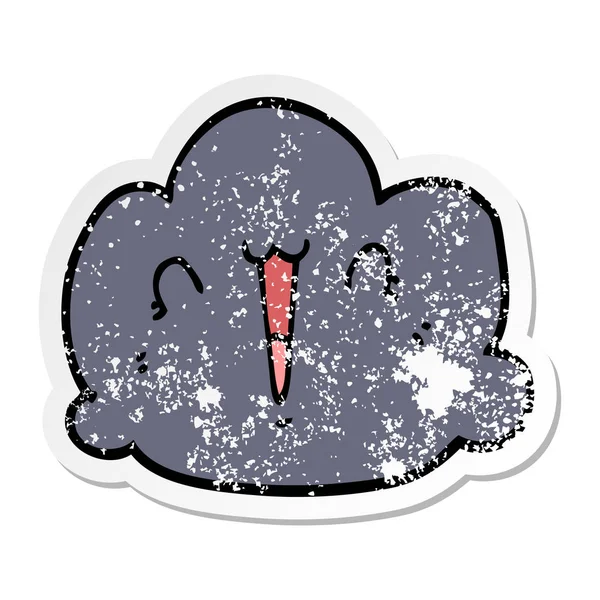Etiqueta angustiada de um desenho animado nuvem feliz — Vetor de Stock