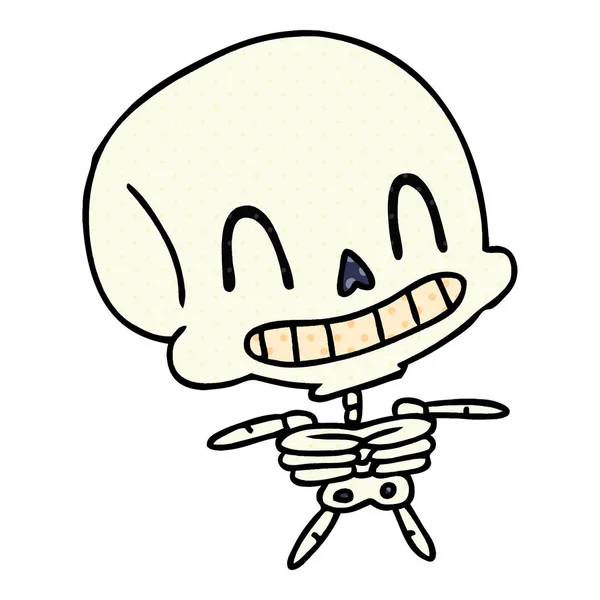 Dessin Animé Main Levée Squelette Kawaii Effrayant — Image vectorielle