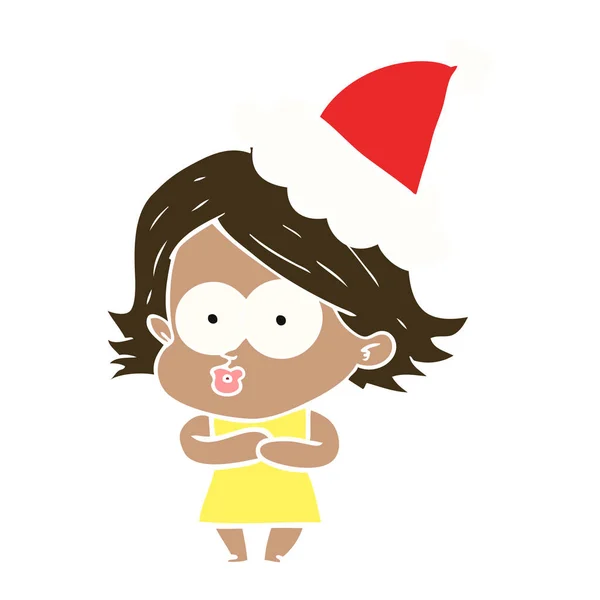 Flachfarbige Illustration eines schmollenden Mädchens mit Weihnachtsmütze — Stockvektor