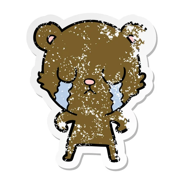 Calcomanía angustiada de un oso de dibujos animados llorando — Archivo Imágenes Vectoriales
