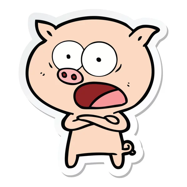 Sticker Cartoon Pig Shouting — Stock Vector