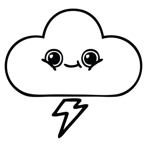 Line Drawing Cartoon Storm Cloud — Stock Vector