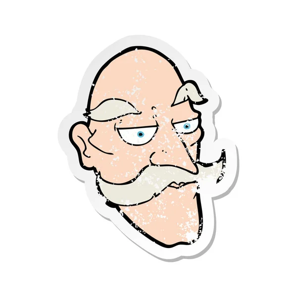 Retro noodlijdende sticker van een cartoon oude man gezicht — Stockvector