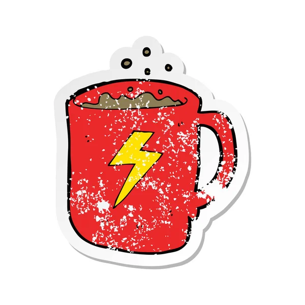 Etiqueta angustiada retro de uma caneca de café dos desenhos animados —  Vetores de Stock