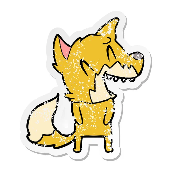 Distressed sticker of a laughing fox cartoon — Stock Vector