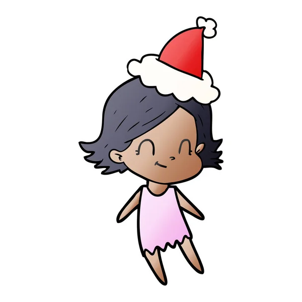 Karikatur eines freundlichen Mädchens mit Weihnachtsmütze — Stockvektor