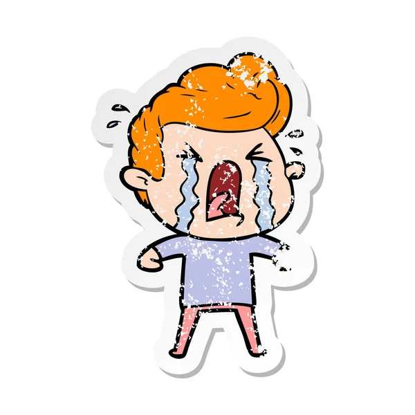 Verontruste Sticker Van Een Cartoon Huilen Man — Stockvector