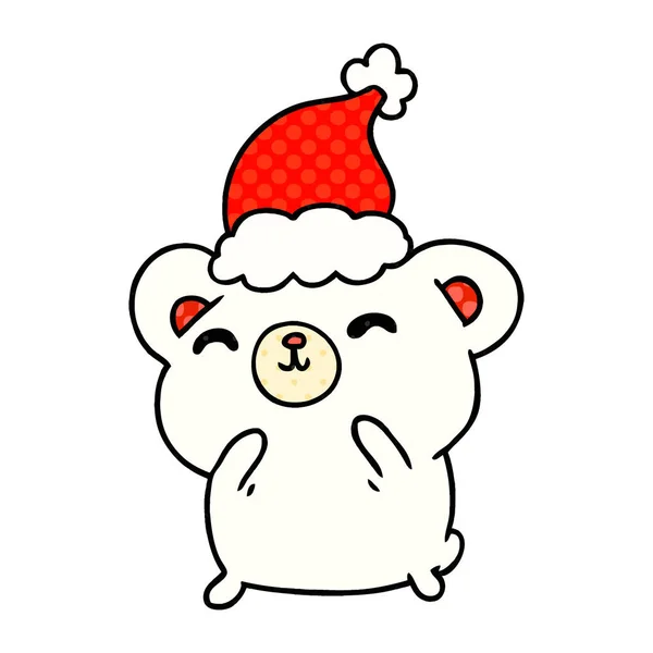 Hand Drawn Christmas Cartoon Kawaii Polar Bear — Stock Vector