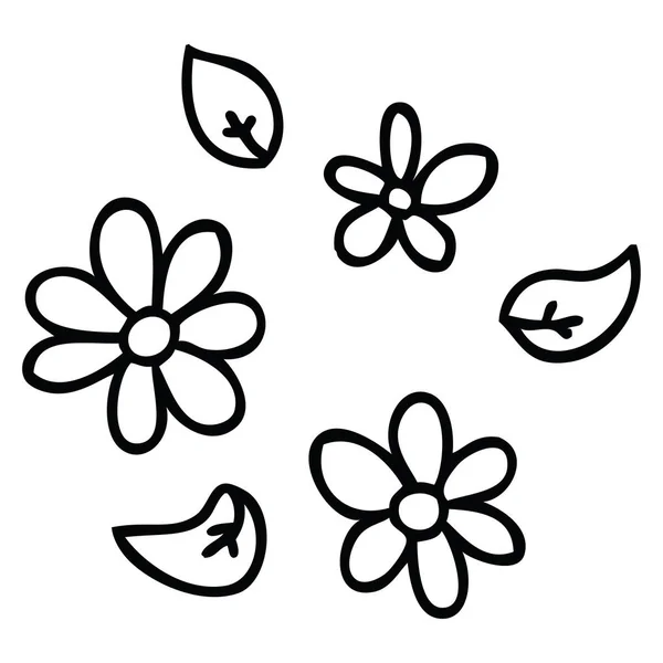 Línea extravagante dibujo dibujos animados flores — Vector de stock