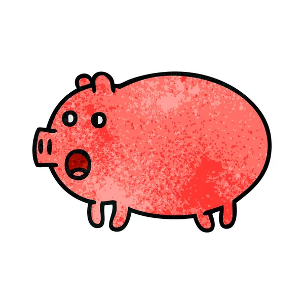 Retro grunge texture cartone animato maiale — Vettoriale Stock