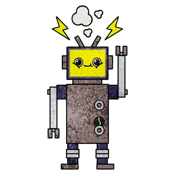 Retro grunge textura dibujos animados feliz robot — Vector de stock