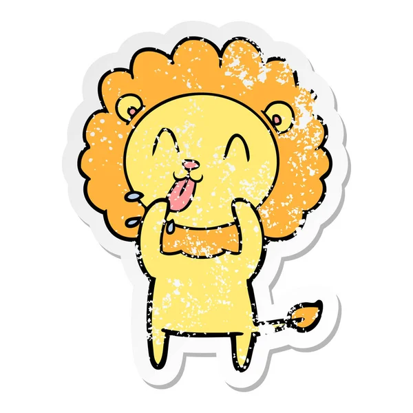 Distressed sticker of a happy cartoon lion — Stock Vector