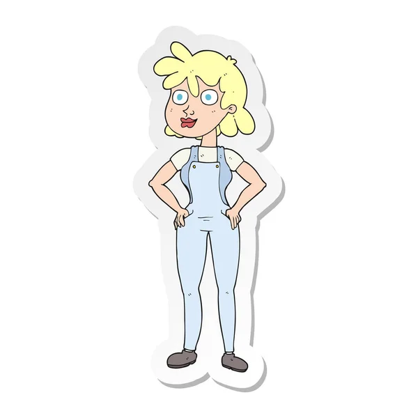Sticker van een cartoon boer meisje — Stockvector