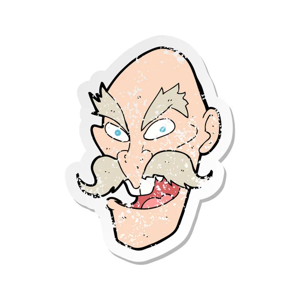 Autocollant de détresse rétro d'un visage de vieil homme mauvais dessin animé — Image vectorielle