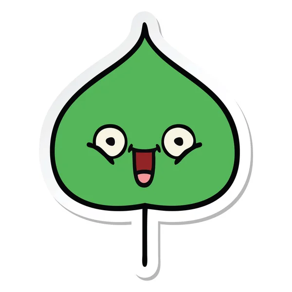 Pegatina Una Linda Hoja Expresiva Dibujos Animados — Vector de stock