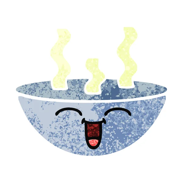 Retro ilustración estilo cuenco de dibujos animados de sopa caliente — Vector de stock