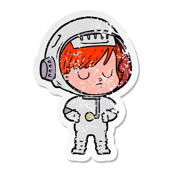 Distressed Sticker Cartoon Astronaut Woman — Stock Vector