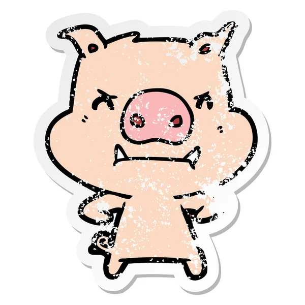 Verontruste sticker van een varken boos cartoon — Stockvector