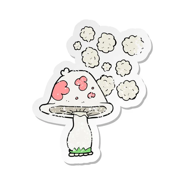 Retro noodlijdende sticker van een cartoon paddenstoel — Stockvector