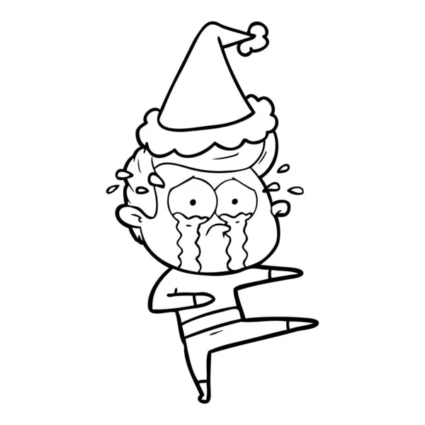 Dessin Main Une Danseuse Pleurs Portant Chapeau Père Noël — Image vectorielle