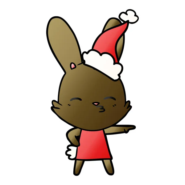 Curieux lapin dégradé dessin animé d'un chapeau de Père Noël portant — Image vectorielle