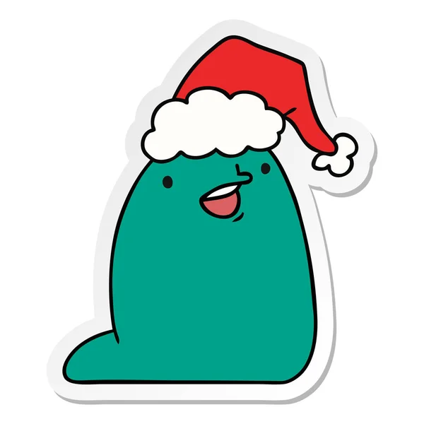 Handgezeichneter Weihnachtssticker Cartoon Der Kawaii Schnecke — Stockvektor