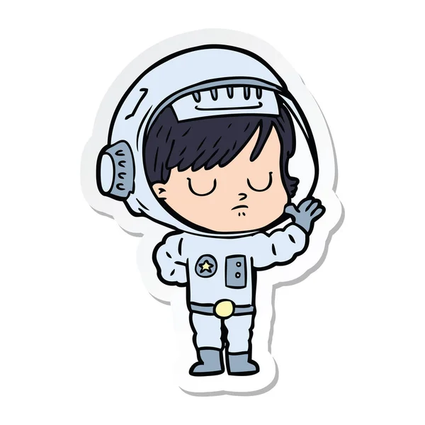 Sticker of a cartoon astronaut woman — Stock Vector