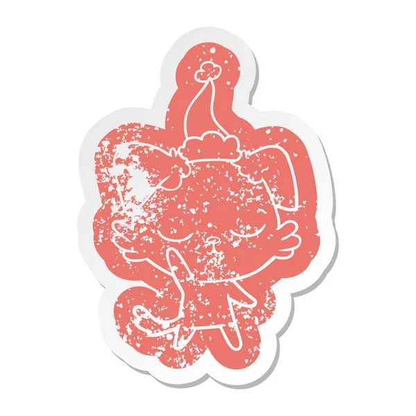 sevimli ilginç çizgi Noel Baba şapkası giyen bir köpek etiket sıkıntılı