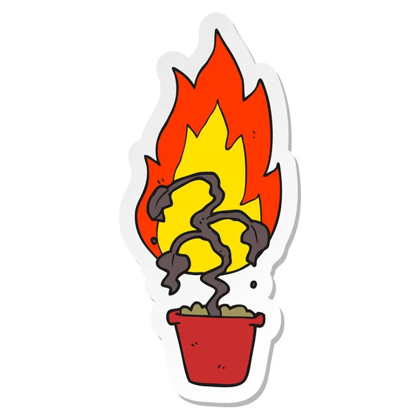 Sticker of a cartoon burning plant — Stock Vector