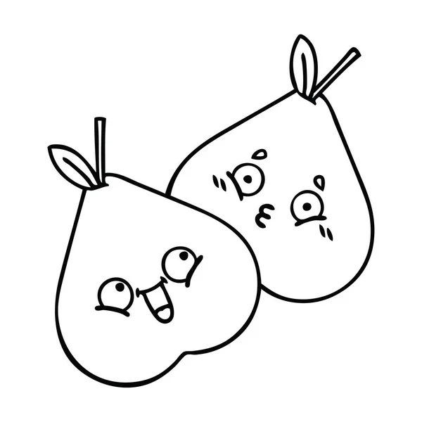 Line Drawing Cartoon Pears — Stock Vector