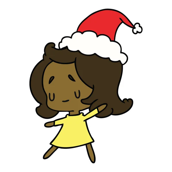 Dibujos Animados Navidad Dibujados Mano Chica Kawaii — Vector de stock