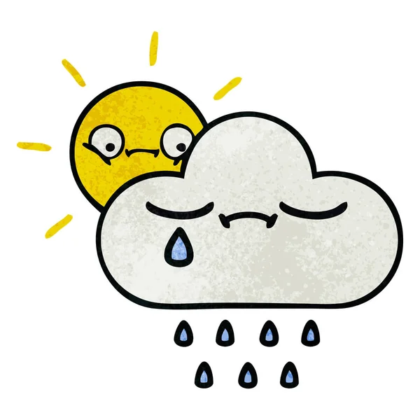 Retro grunge textuur cartoon zonneschijn en regen cloud — Stockvector