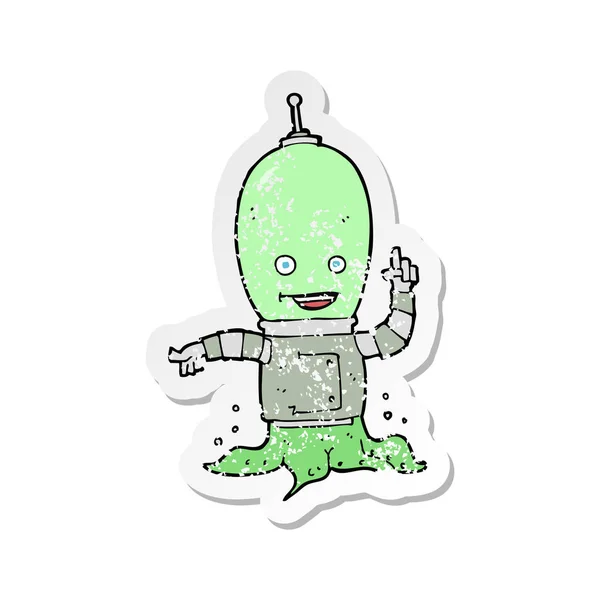 Retro distressed sticker of a cartoon alien spaceman — Stock Vector