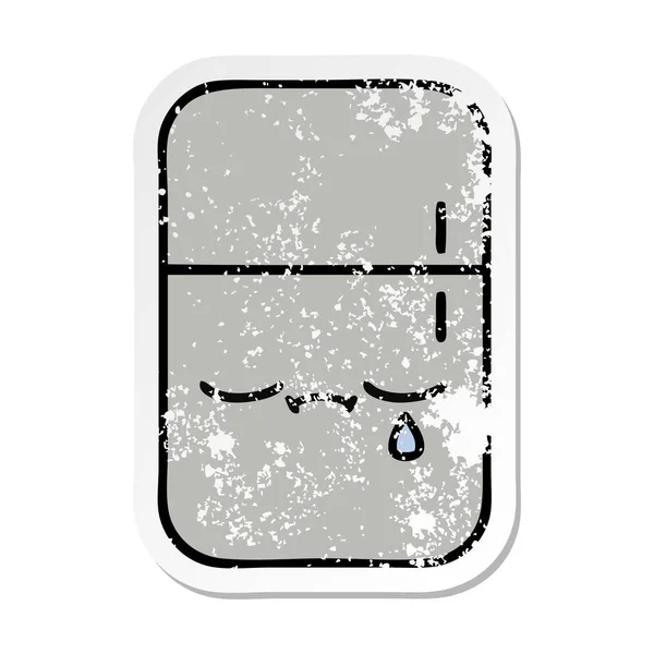 Adesivo angosciato di un simpatico frigorifero congelatore cartone animato — Vettoriale Stock