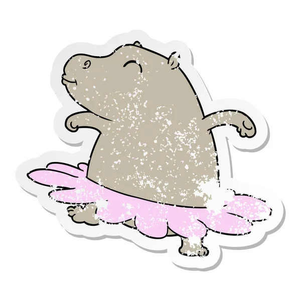 Distressed sticker of a cartoon hippo ballerina — Stock Vector