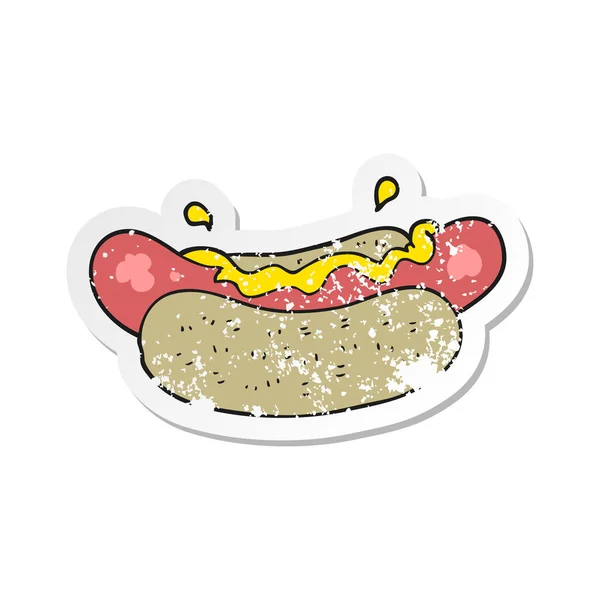 Retro Distressed Sticker Cartoon Hotdog — Stock Vector