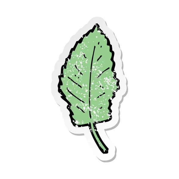 Pegatina retro angustiado de un símbolo de la hoja de dibujos animados — Vector de stock