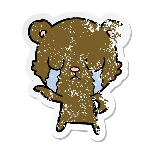 Distressed sticker of a crying cartoon bear — Stock Vector