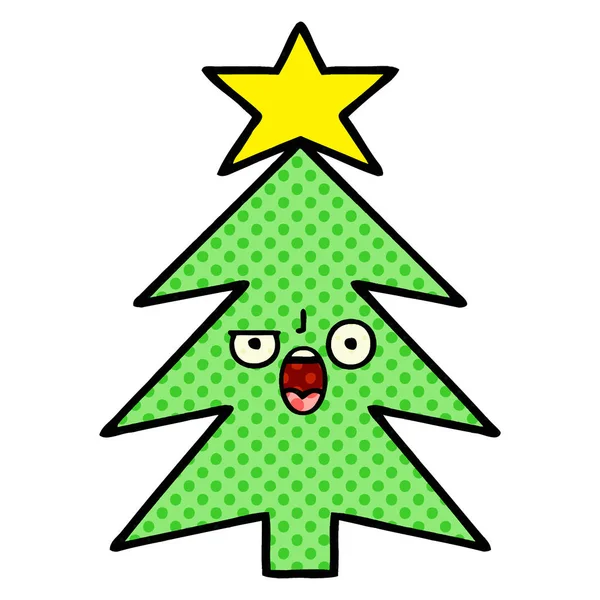 Desenhos Animados Estilo Banda Desenhada Uma Árvore Natal — Vetor de Stock
