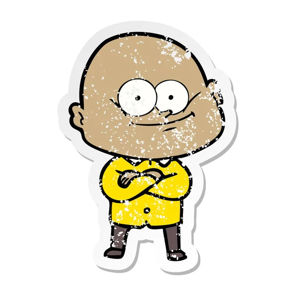 Distressed Sticker Cartoon Bald Man Staring — Stock Vector