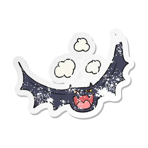 Retro angosciato adesivo di un cartone animato pipistrello di Halloween — Vettoriale Stock