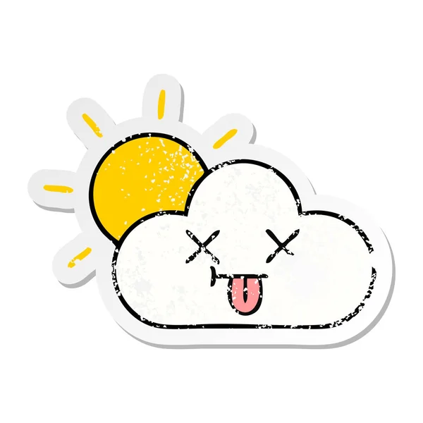 Distressed sticker of a cute cartoon sunshine and cloud — Stock Vector