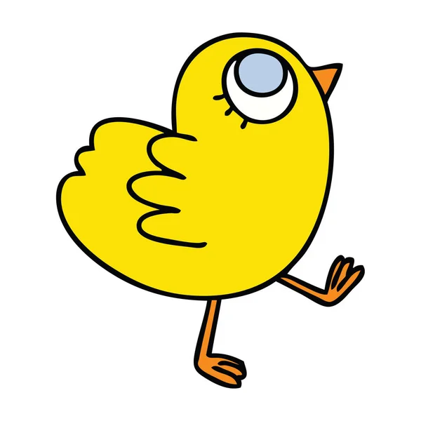 手绘古怪的卡通黄色鸟 — 图库矢量图片