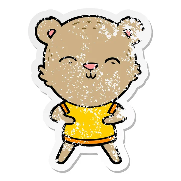 Distressed sticker of a happy cartoon bear — Stock Vector