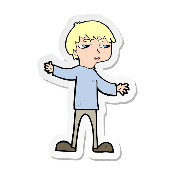 Наклейка мультфільму роздратованого хлопчика — стоковий вектор
