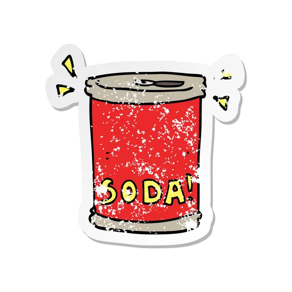 Calcomanía angustiada de una lata de refresco de dibujos animados — Vector de stock