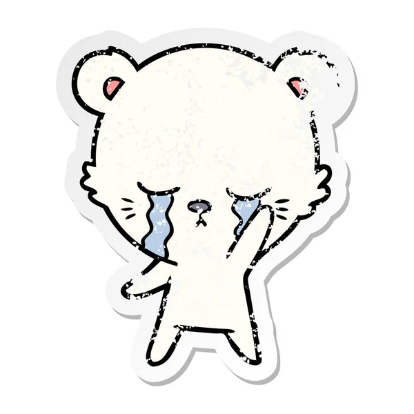 Distressed sticker of a crying cartoon polarbear — Stock Vector